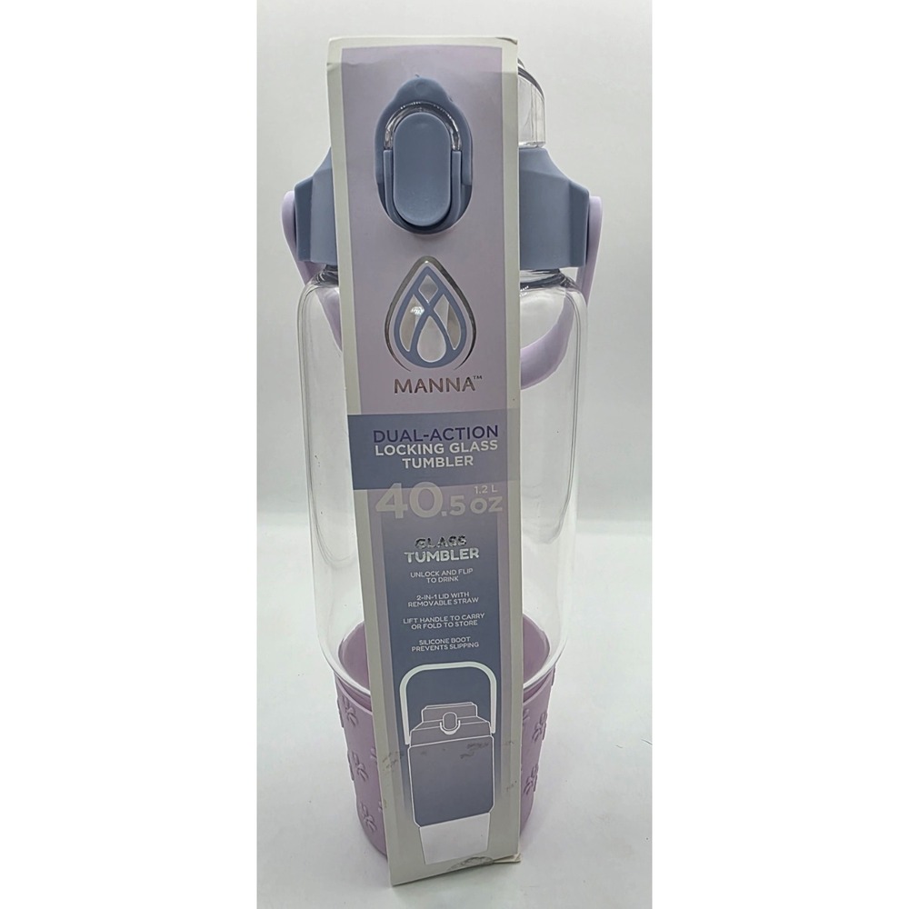 Manna Hydration dual-action locking glass tumbler holds 40.5 ounces of liquid